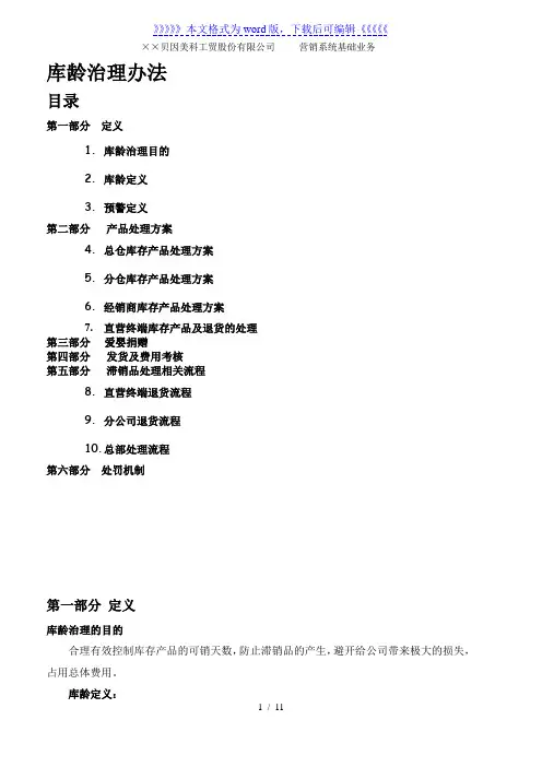 库龄管理办法，控制库存产品的可销天数，防止滞销品产生