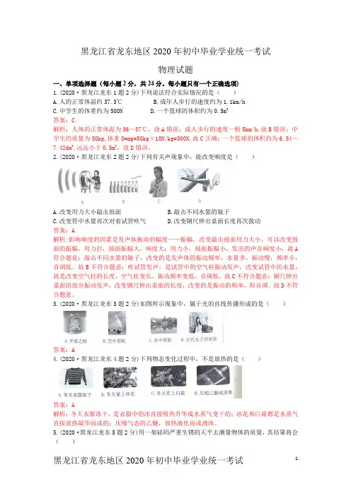 2020年黑龙江龙东中考物理试卷(含解析)