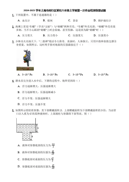 2024-2025学年上海市闵行区某校八年级上学期第一次作业检测物理试题