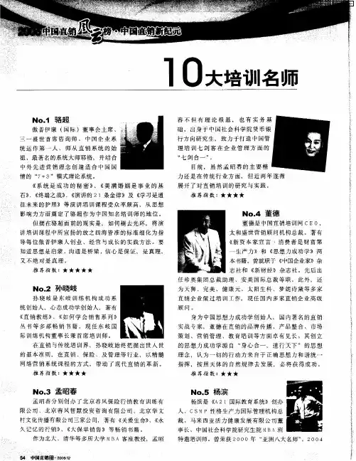 中国直销2006年10大培训名师