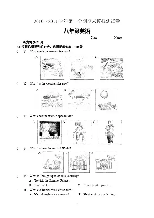 2010～2011学年第一学期期末模拟测试卷 八年级英语