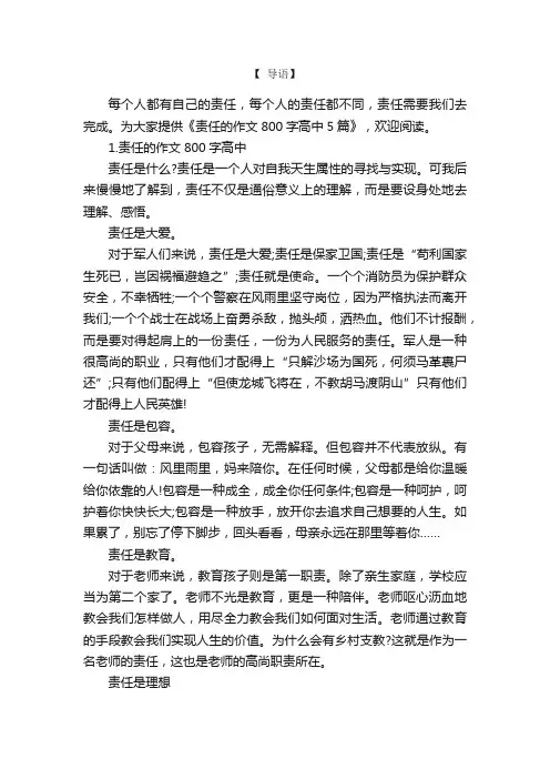 责任的作文800字高中5篇