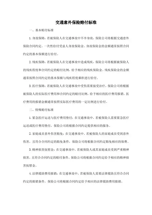 交通意外保险赔付标准