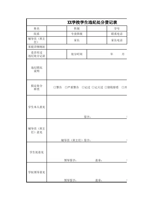 学校学生违纪处分登记表-通用版