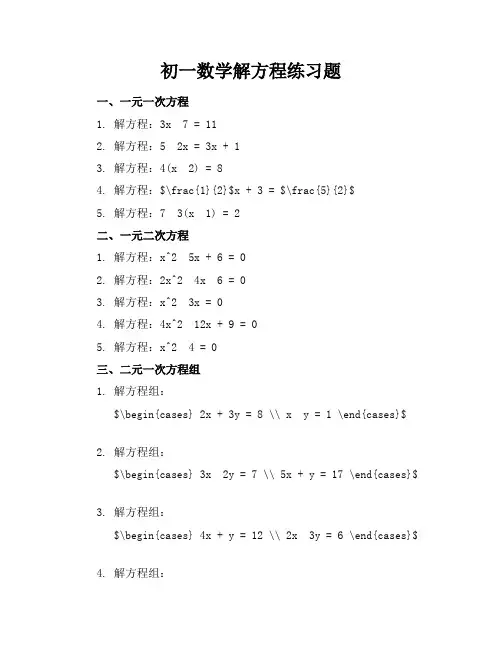 初一数学解方程练习题