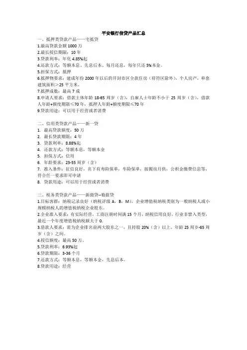 平安银行最新个人信贷产品汇总2021年8月