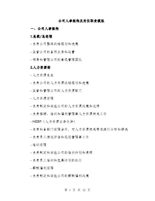 公司人事架构及岗位职责模版（3篇）