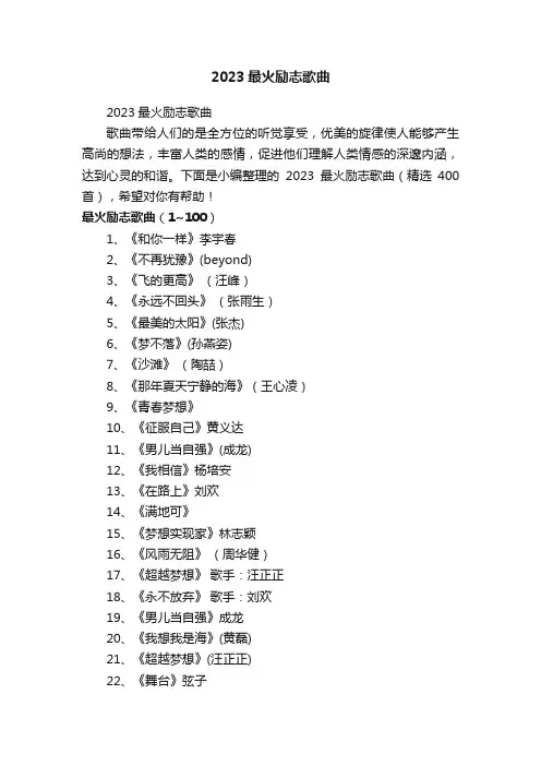 2023最火励志歌曲（精选400首）