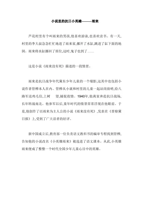 崇尚英雄 精忠报国资料：小说里的抗日小英雄———雨来