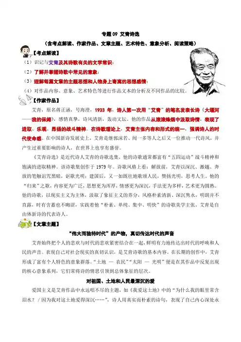 专题09艾青诗选-中考语文名著考点梳理演练教师版