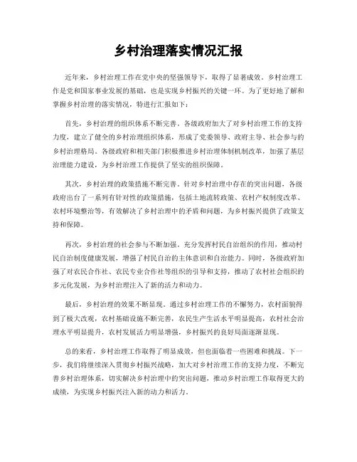 乡村治理落实情况汇报