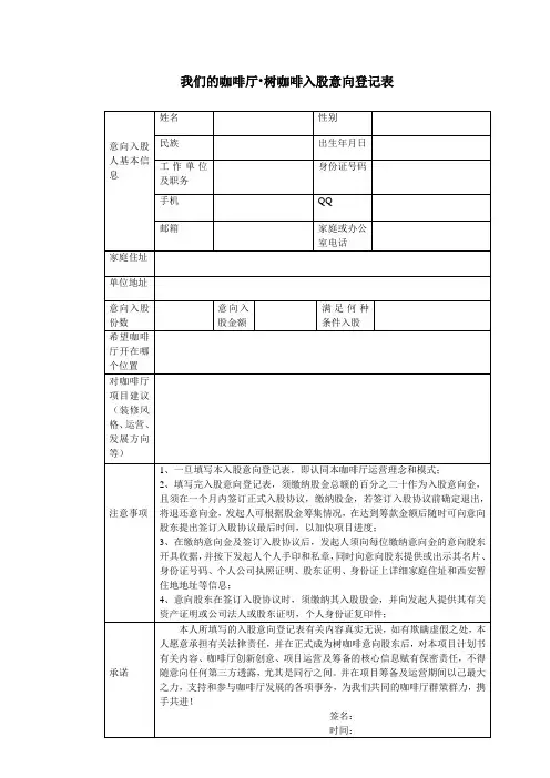 入股意向登记表