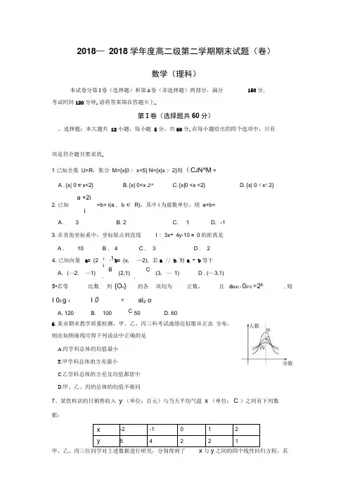 2017-2018学年高二下学期期末统考数学(理)试题含答案