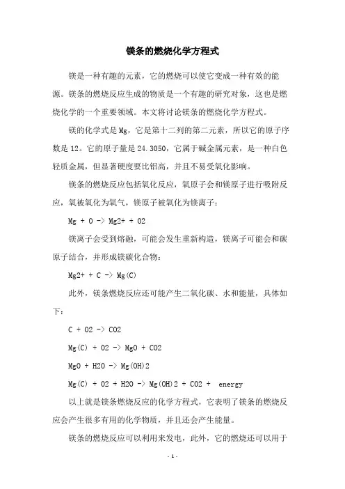 镁条的燃烧化学方程式