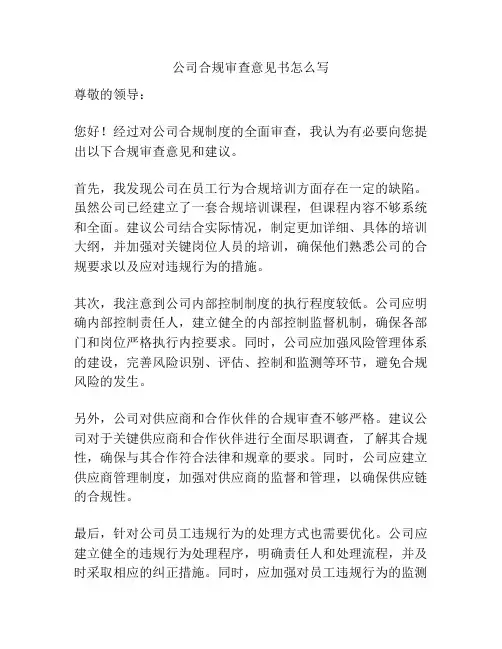 公司合规审查意见书怎么写