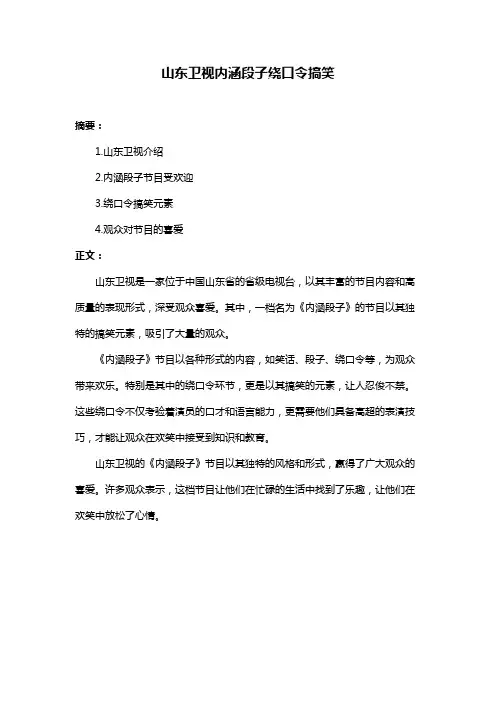 山东卫视内涵段子绕口令搞笑