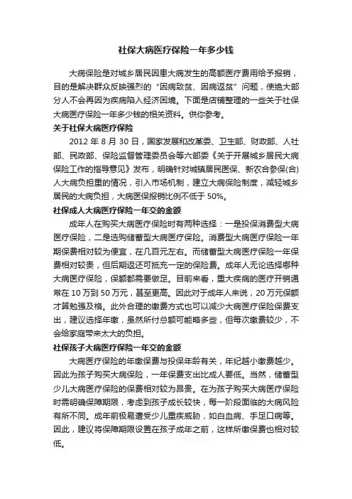 社保大病医疗保险一年多少钱