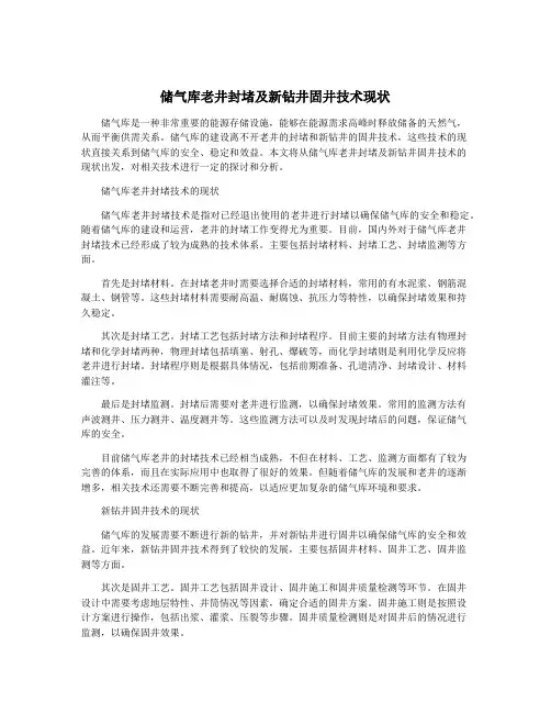 储气库老井封堵及新钻井固井技术现状