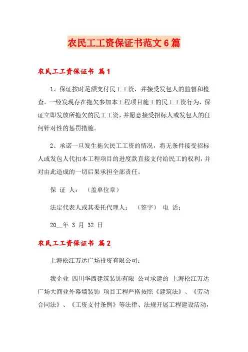农民工工资保证书范文6篇