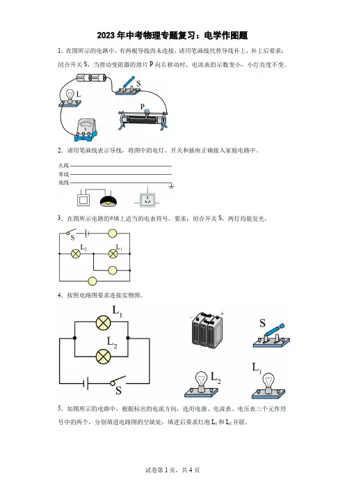 2023年中考物理专题复习：电学作图题