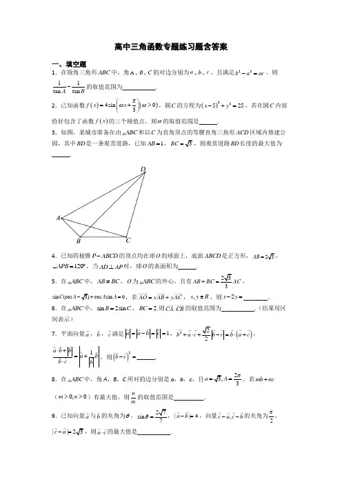 高中三角函数专题练习题含答案