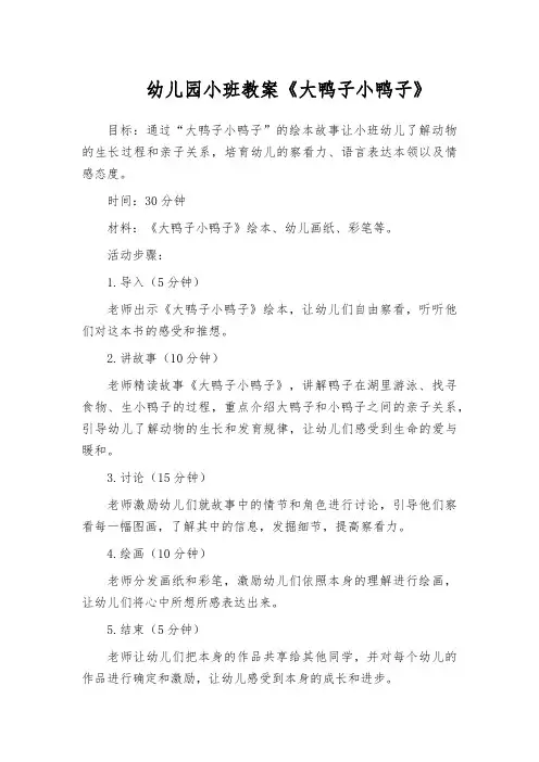 幼儿园小班教案《大鸭子小鸭子》