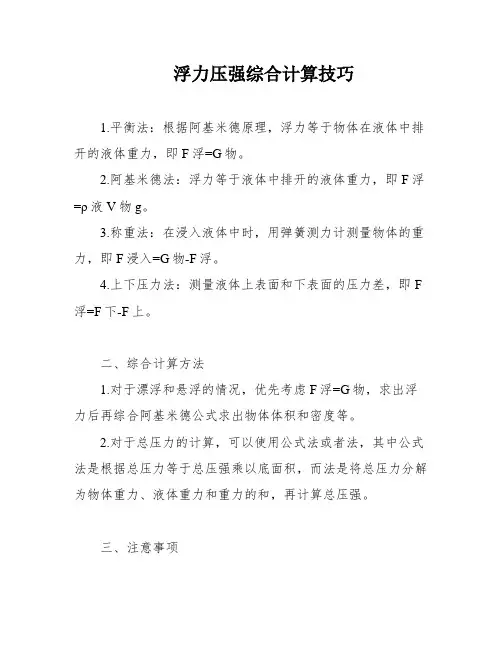 浮力压强综合计算技巧
