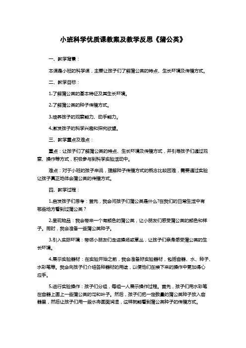 小班科学优质课教案及教学反思《蒲公英》