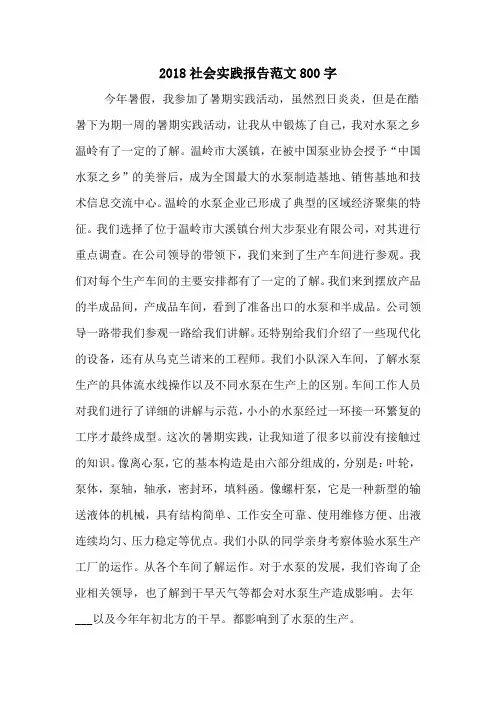 2018社会实践报告范文800字
