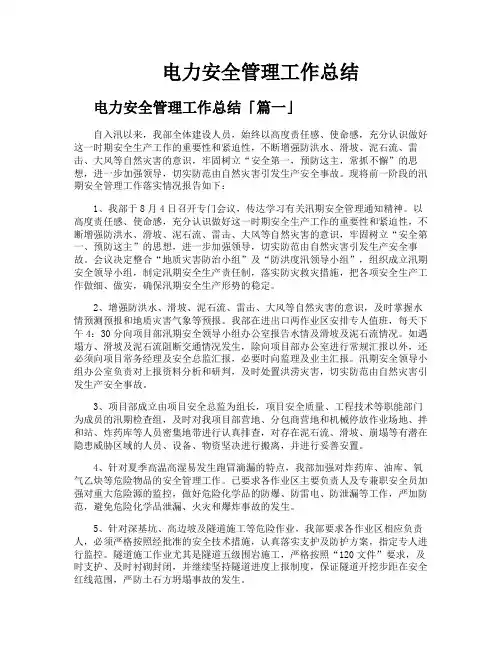 电力安全管理工作总结