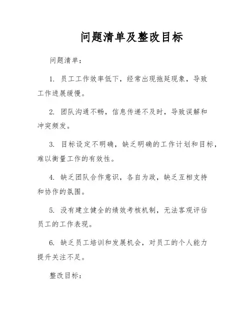 问题清单及整改目标