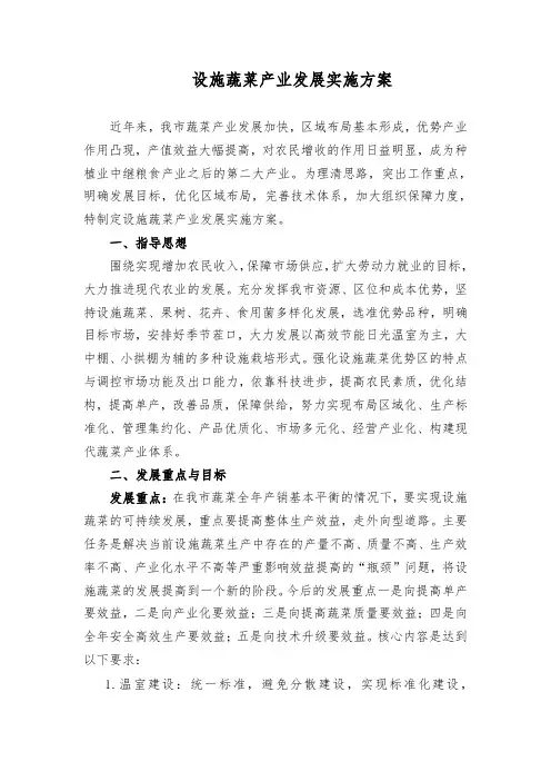 设施蔬菜产业发展实施方案