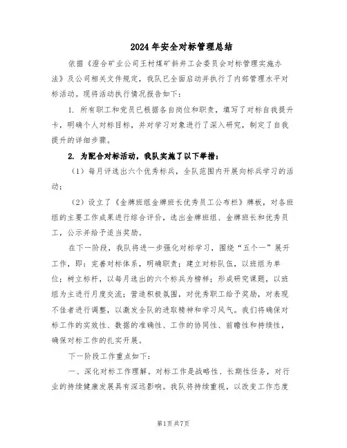 2024年安全对标管理总结（3篇）