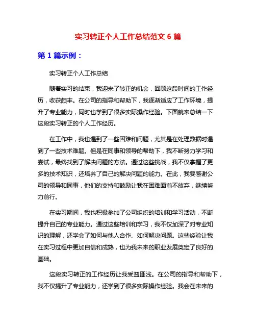 实习转正个人工作总结范文6篇