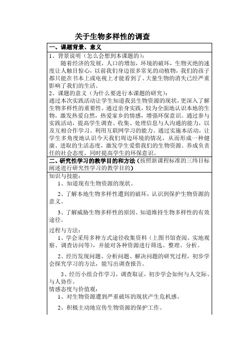 关于生物多样性的调查