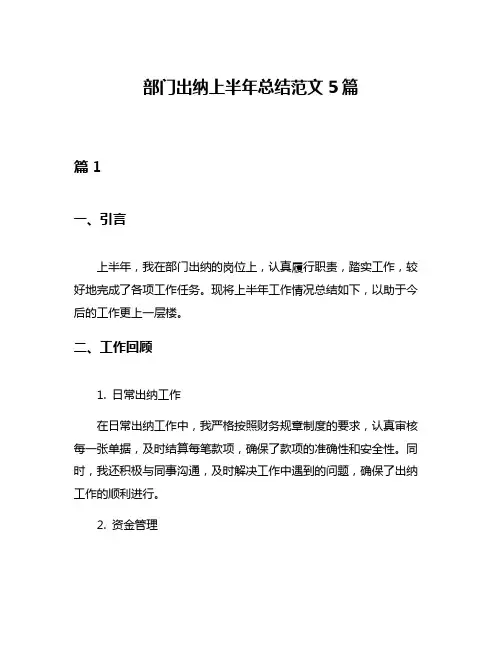 部门出纳上半年总结范文5篇