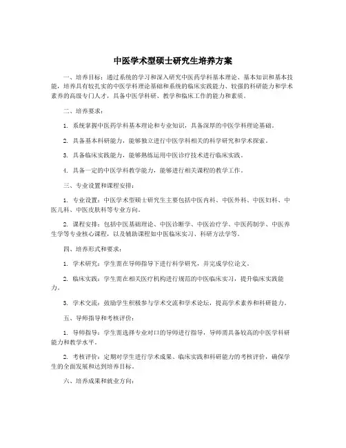 中医学术型硕士研究生培养方案