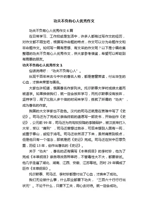 功夫不负有心人优秀作文