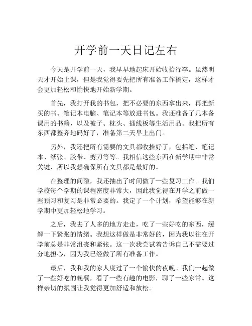 开学前一天日记左右