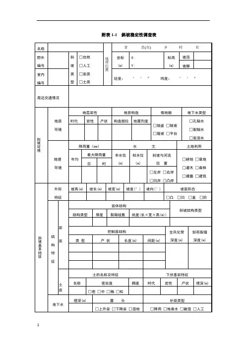 地质灾害野外调查表