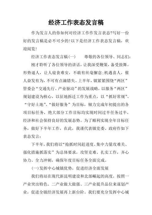 经济工作表态发言稿