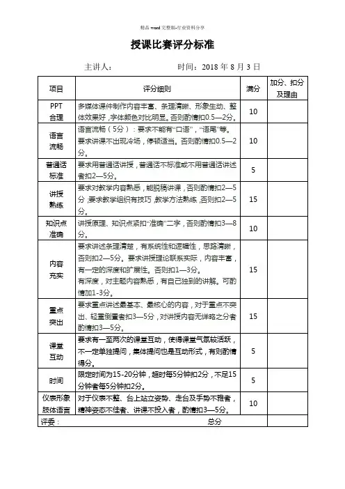 讲课比赛评分细则-标准