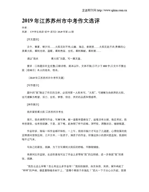 2019年江苏苏州市中考作文选评