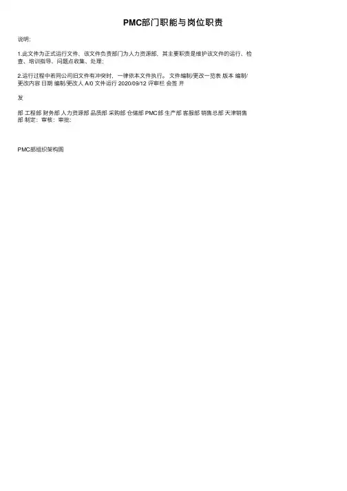 PMC部门职能与岗位职责