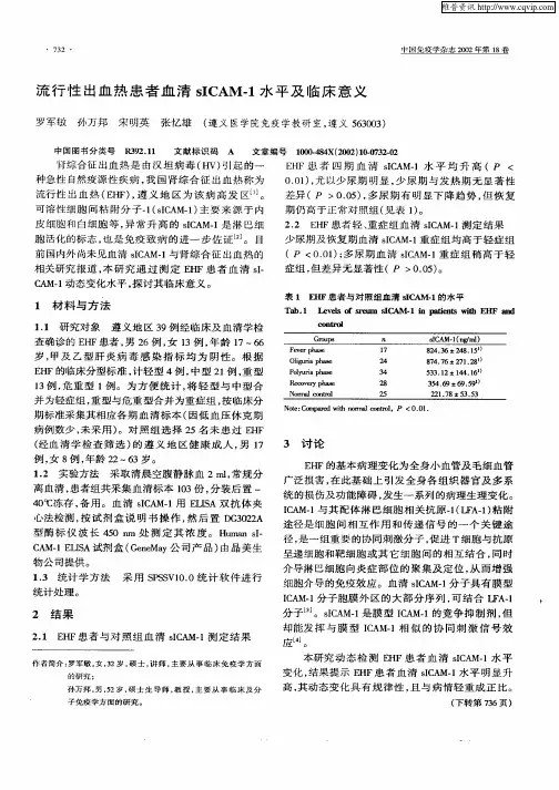 流行性出血热患者血清sICAM—1水平及临床意义