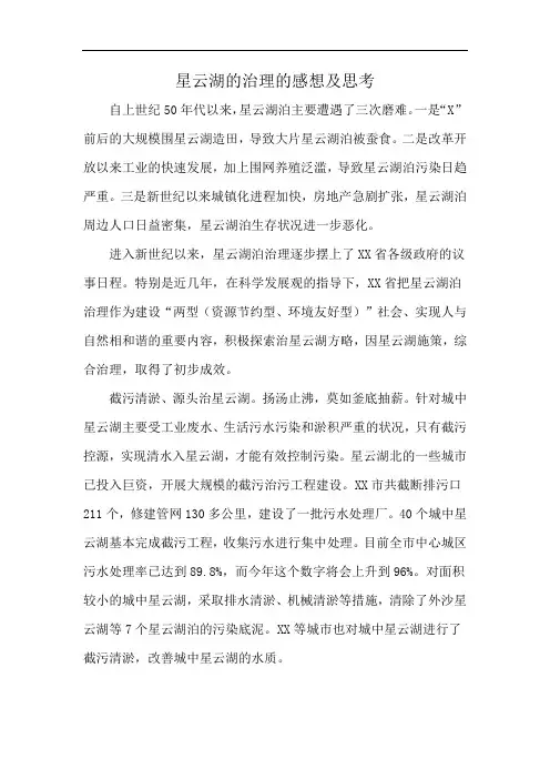 星云湖的治理的感想及思考