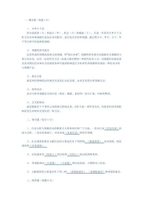 信息分析方法复习题(02124)题目