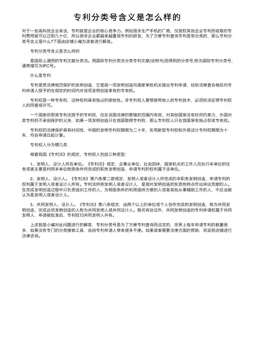 专利分类号含义是怎么样的