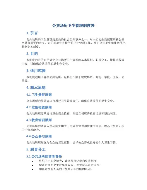 公共场所卫生管理制度表