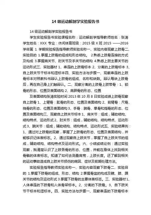 14级运动解剖学实验报告书
